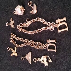 2 Vintage Diamond International DI charm bracelets with 6 charms